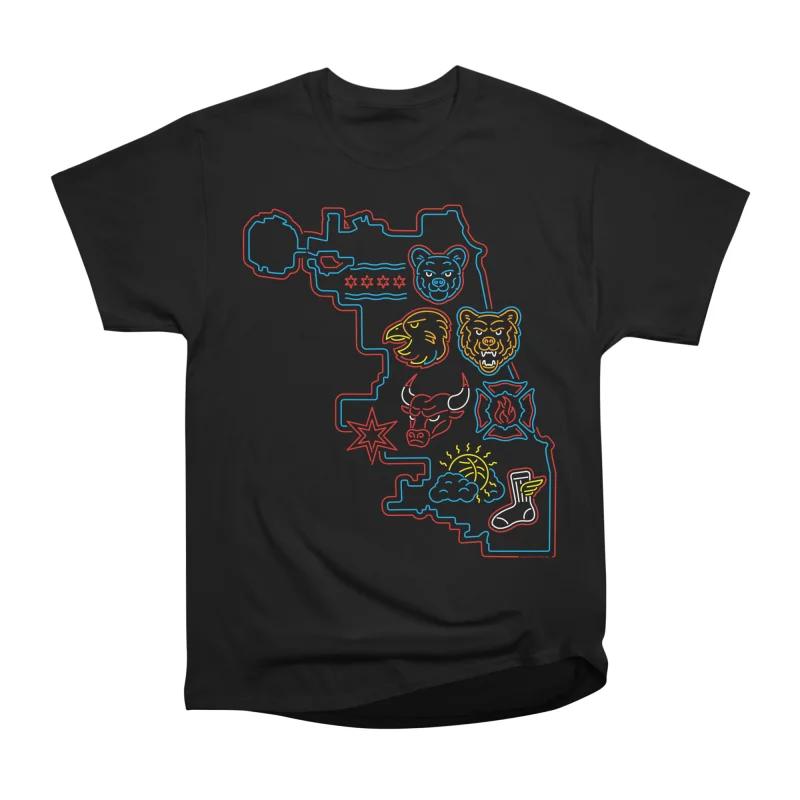 

Men Casual Shirts Short Sleeves NEON CHICAGO SPORTS Black Tees Oversized T-shirts XXXL чорний