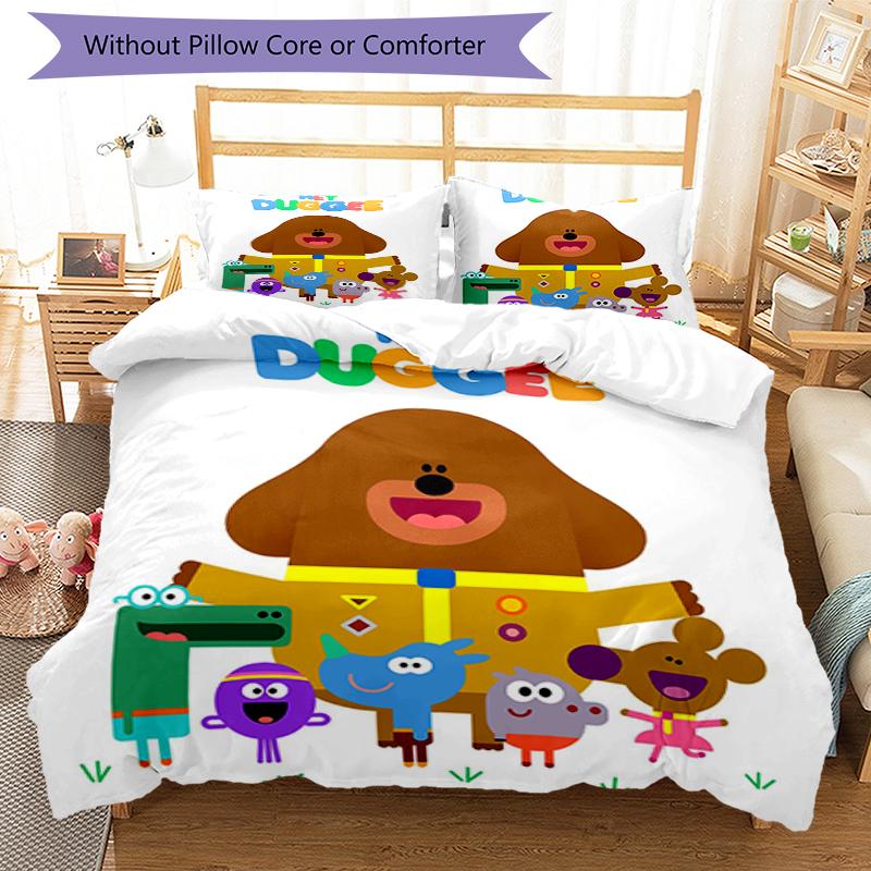 3pcs Hey Duggee Bedding Set Duvet Cover Closure Includes 1 Duvet Cover & 2 Pillowcases, Soft and Comfortable for All Seasons.