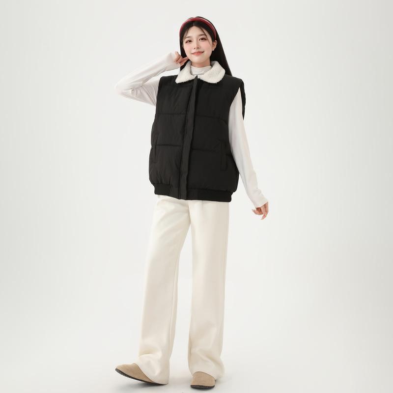 

Хлопковый жилет со стойкой воротником, женский короткий, новый осенне-зимний, маленький жилет, лацкан из овечьей шерсти, хлопковый жилет XXL