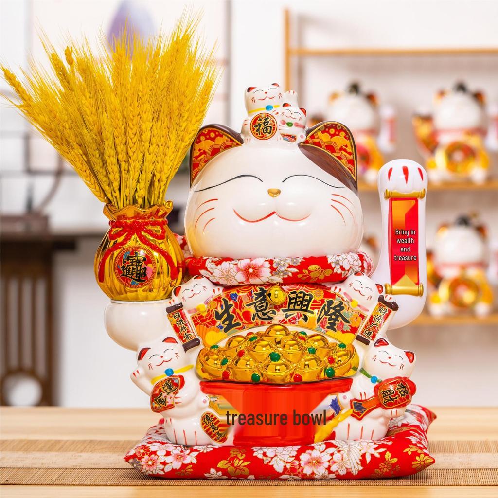 Large Waving Hand Lucky Cat Ornament - Cashier Desk Home Decor Gift