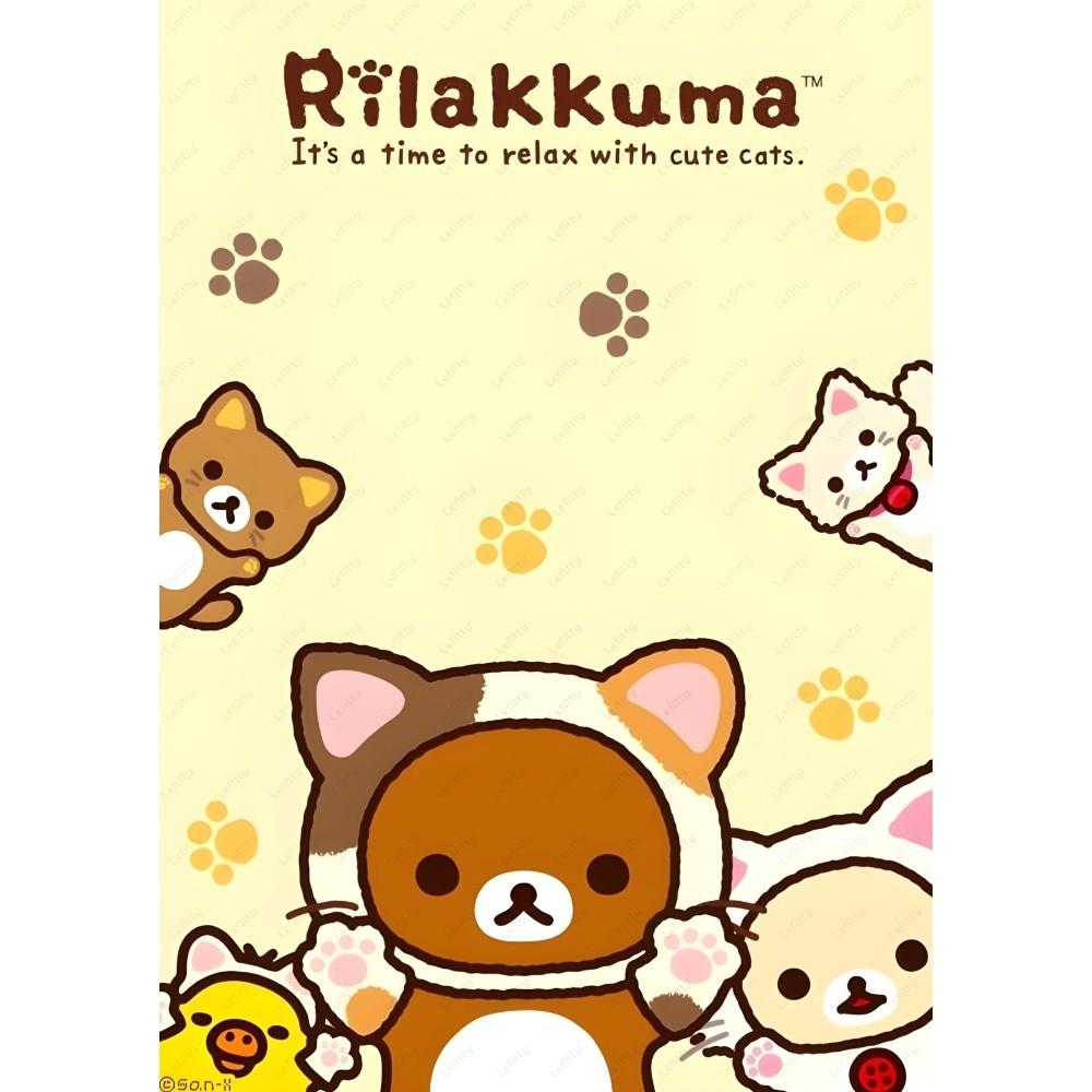 Uroczy Kreskówkowy Anime Rilakkuma Klasyczny Plakat HD 4K Samoprzylepny Druk na Ścianę Wodoodporny Wystrój Estetyczny do Domu Salonu Sypialni Baru