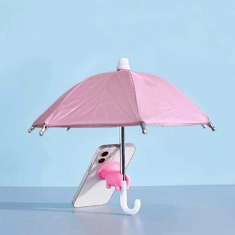 1Pc Mini Phone Umbrella with Pig Suction Cup Stand - Rain & Sun Shield for Smartphones, Reflective Screen Protector, Outdoor Use, Phone Protection