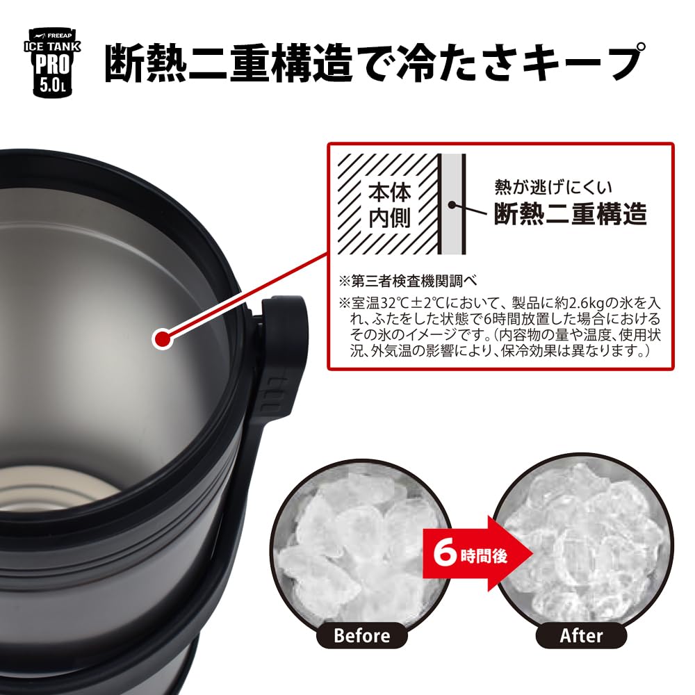 FREEAP Ice Container with Silicone Metallic Gray Stainless Camping Park Lane Ice Jug Cover, Steel, (Metallic Gray, 5.0L)
