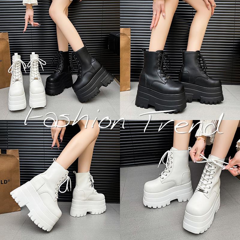 Fashion Cosplay Platform Boots Women'S Chunky Sole Height Increasing Boots Waterproof Leather Gothic Short Boots For Big Size