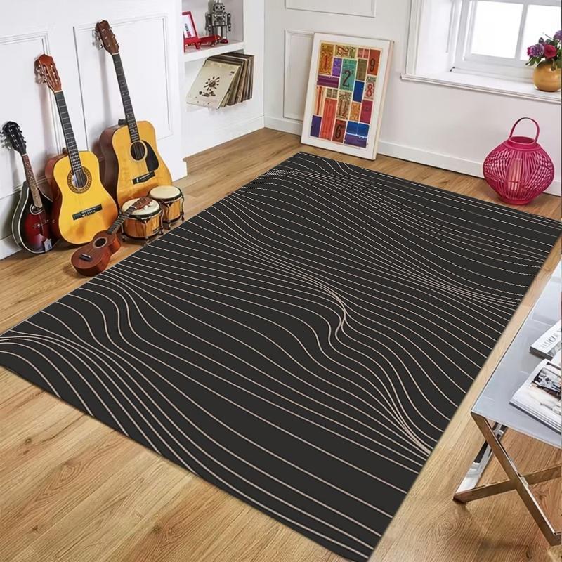 Modern Abstract Wavy Line Area Rug, Minimalist Neutral Tone Floor Mat for Living Room Bedroom, Soft Non-Slip Home Decor Carpet