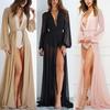 Women Sexy Maxi Swimsuit Tie Front Robe Cover Ups Thin Mesh Long Sleeve Beach Dress