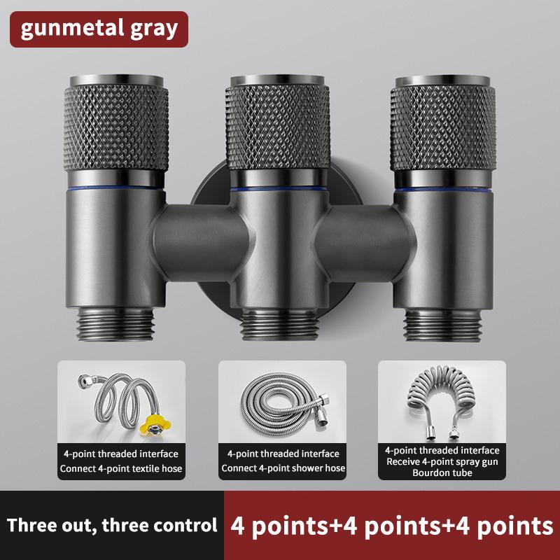Stainless Steel 3-Way Water Valve Easy Adjust 1 Inlet 3 Outlets With Water-Stop Connector for Balcony Plant Watering