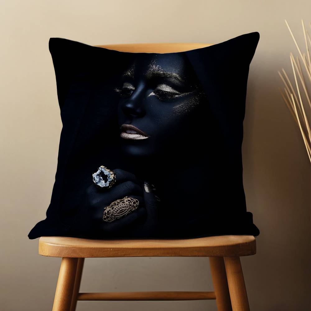 Black Skin Golden Makeup Throw Pillow Case For 45*45cm,55*55cm,30*30cm For Home Bedroom Decoration And Protector