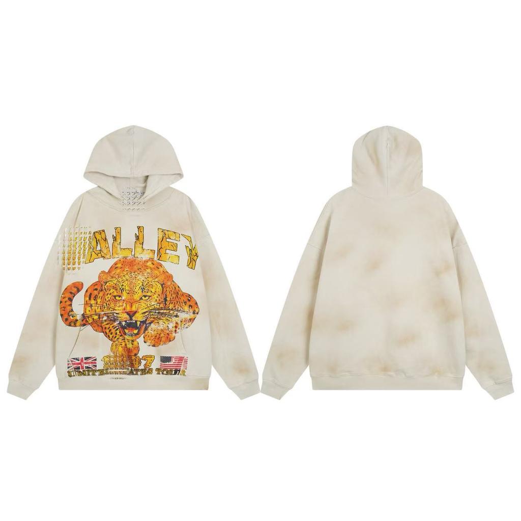 25SS high quality VAL beauty high street retro washing water old white ink direct injection hoodie men and women the same sweater