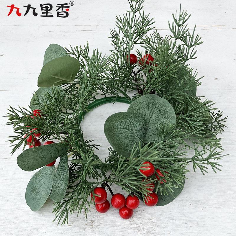 

Американский имитационный венок, кольцо со свечой, венок из листьев кипариса, рождественский венок из красных фруктов, подсвечник для обеденного стола