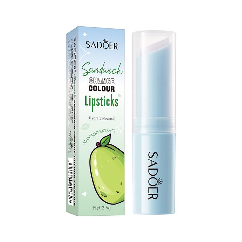 Sadoer 2.5G Fruit Flavor Sandwich Warm Changing Water Lipstick Moisturizing Warm Changing Lipstick avocado