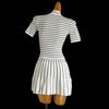 Fashion Style New Arrival Contrast Color Striped Mock-Neck Short Sleeve Knitting Dress Women's Waist-Tight Slim Looking Sheath A- Line Skirt