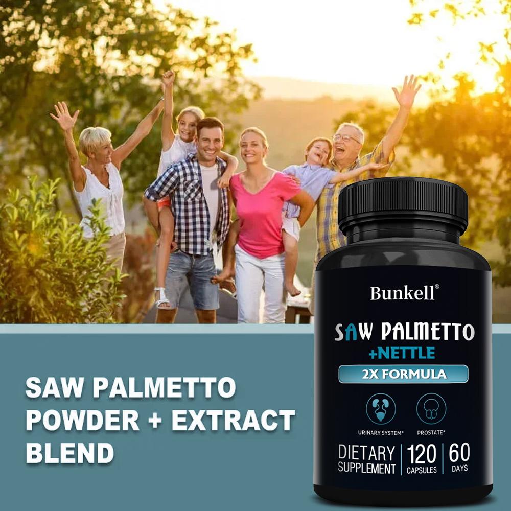 Saw Palmetto Capsules, 2X Herbal Blend Dietary Supplement For Men, 120 Capsules