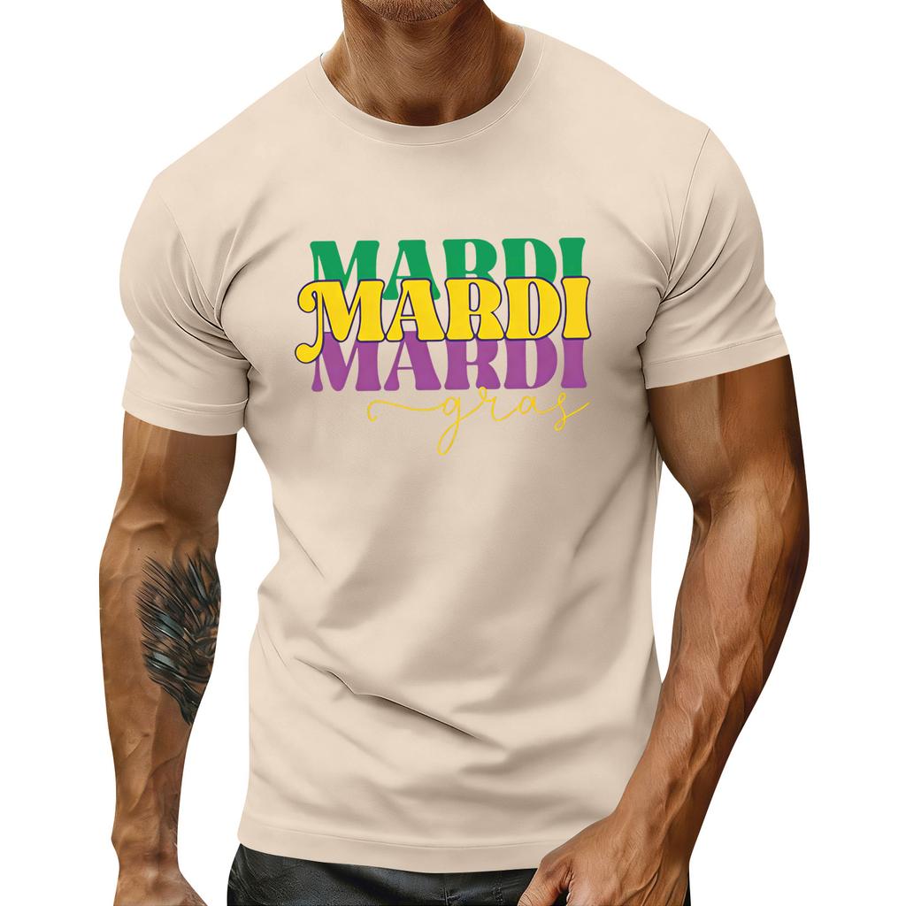 Haut à manches courtes et col rond à imprimé festif pour homme, haut de sport décontracté