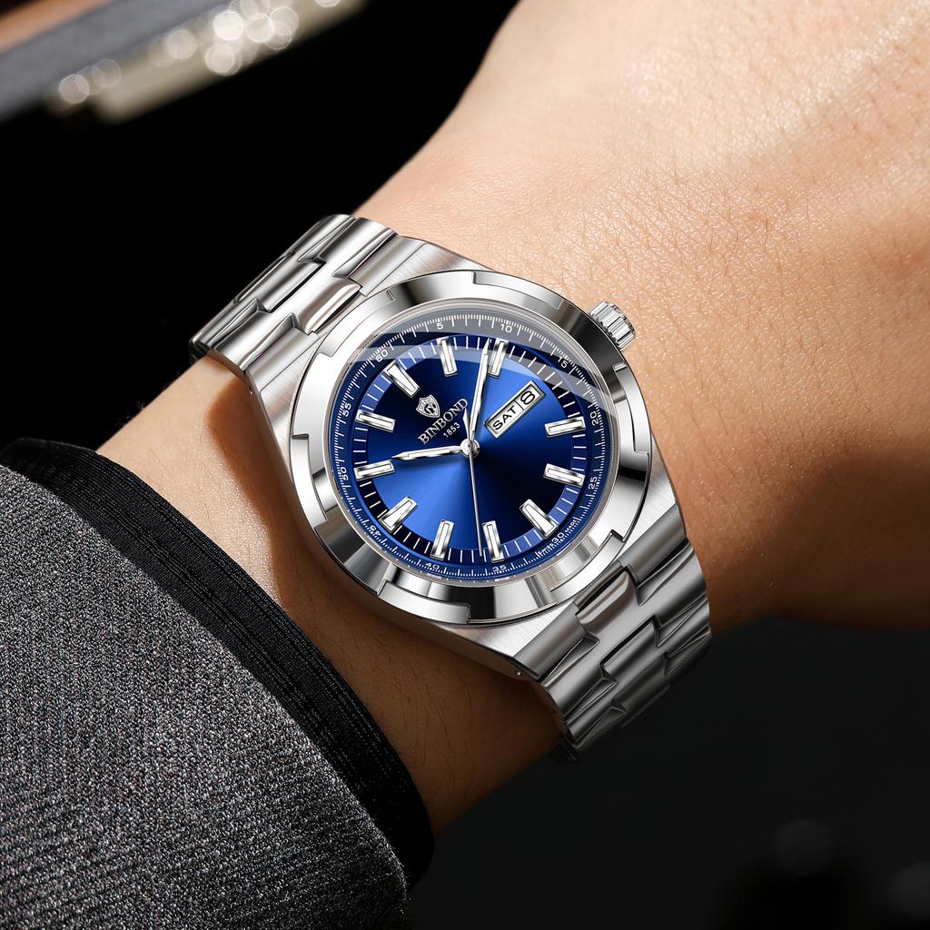 Man Wristwatch Quartz Men Business Watches Waterproof Luminous Date Week Stainless Steel Watch Male Reloj