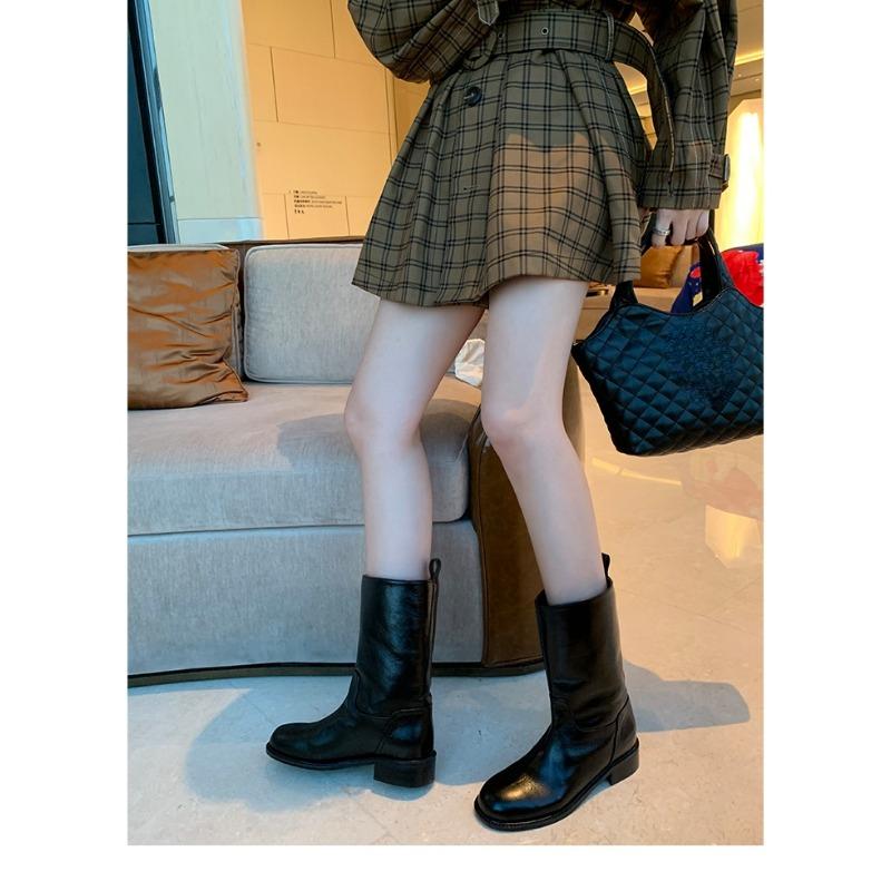 Fashion Autumn Winter Platform Shoes for Women Mid Calf Boots 2024 Women Shoes Hot Selling Slip On Motorcycles Boots Comfy Walking Boots