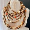 Vintage Maillard Antique Natural Tiger'S Eye Shell White Crystal Chalcedony Sweater Chain Long Chain Necklace