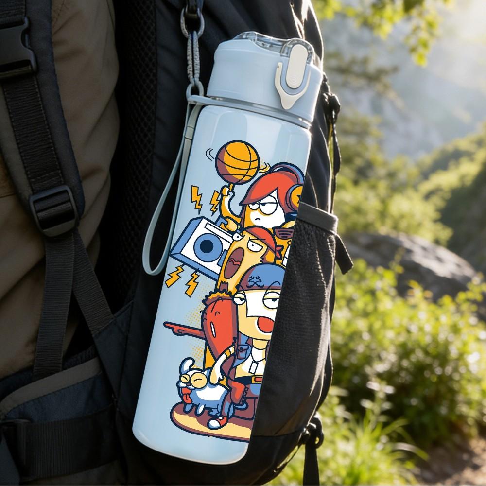 1PC Retro Astronaut Robot Space Pattern 750ml Color Plastic Sports Water Bottle Leakproof Flip Straw Lid Suitable for Sports Office Home Use
