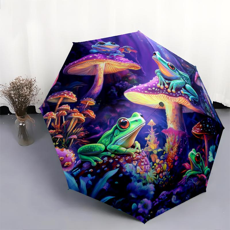 Colorful Frog pattern, automatic folding umbrella, portable and foldable design, 8 ribs, a Christmas or birthday gift.