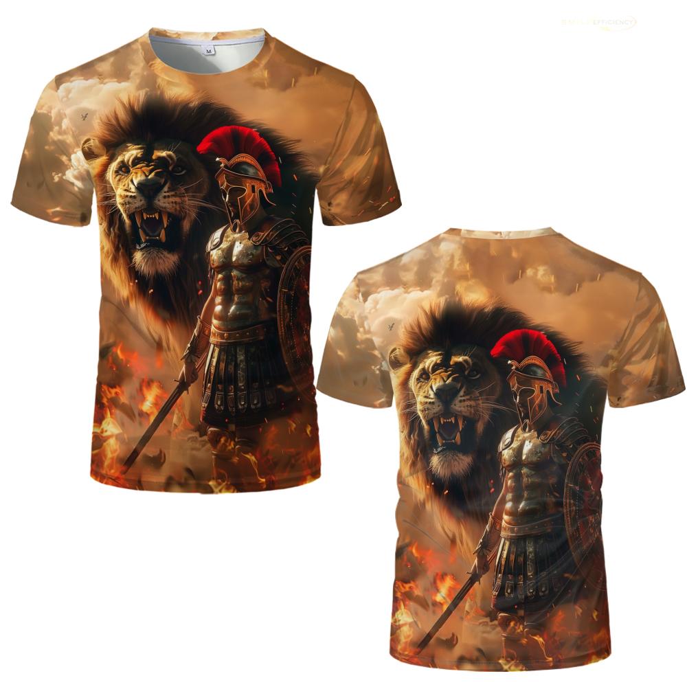 

Футболка с рисунком римского гладиатора из 100% хлопка, летняя футболка с принтом солдата-спартанца, мужская повседневная унисекс детская футболка M