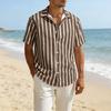 Herrrandig Sommarskjorta Kortärmad Nedvikbar Krage Knäppning Casual Lös Passform Semester Skjorta för Strandfest Semester Dejt