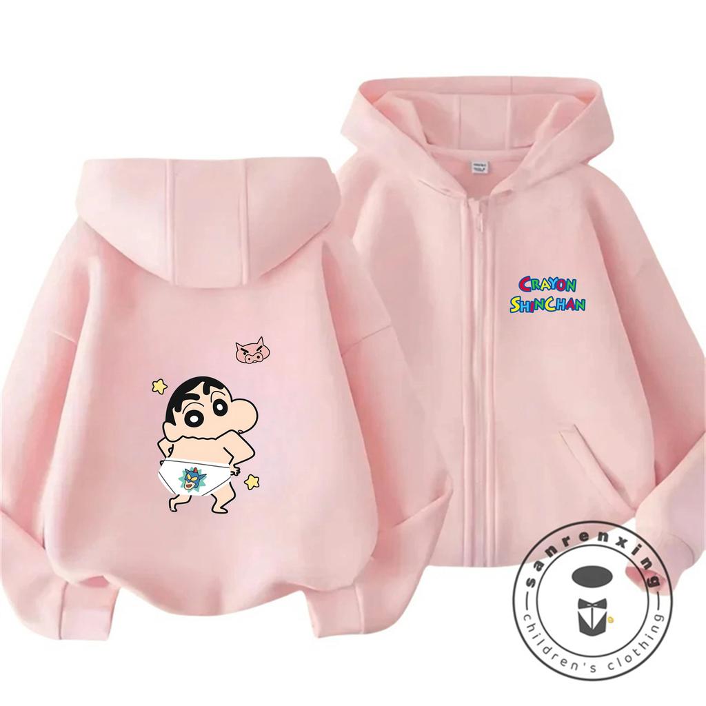 Winter Zipper Hooded Sweatshirt Kawaii Trendy Design Kids Street Fashion Crayon Shin Chan Boys Girls 3 14 Years