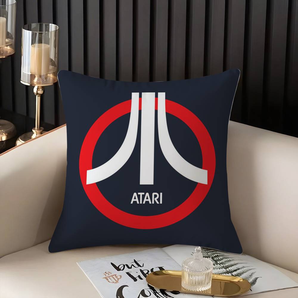 Classic A-AtariS Game Logo Pillow Case Home Dorm Chair Back Short Plush Double-sided Printing Office Nap Time Cushion Cover