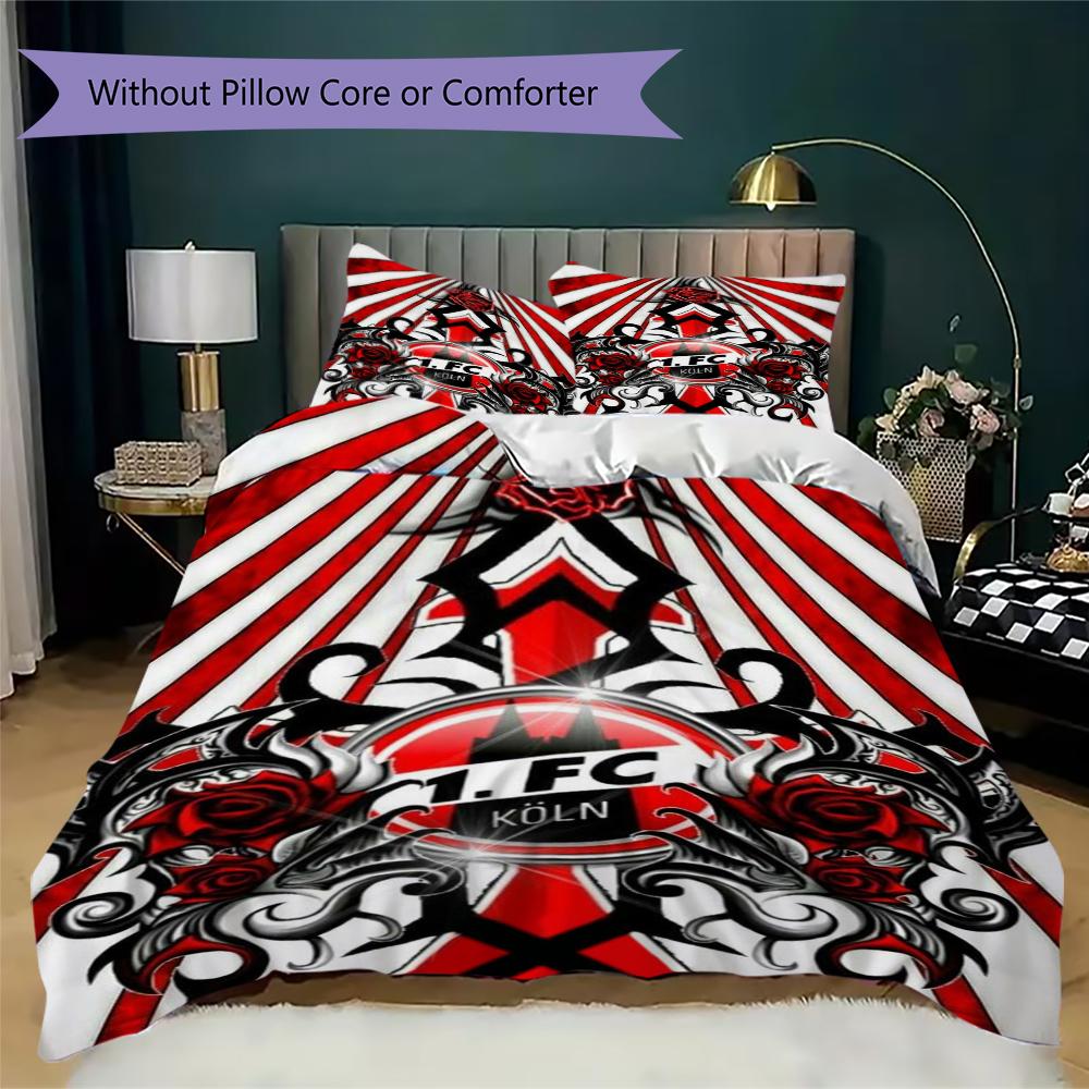 FC KÖLN  Pattern Bedding uilt Set uilt Cover Pillowcase Home Decoration Birthday Gift (1 * duvet cover + 2 * pillowcase  without core)51