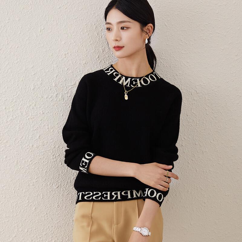 TUHUANG Women's Pure Wool Jacquard Knit Sweater