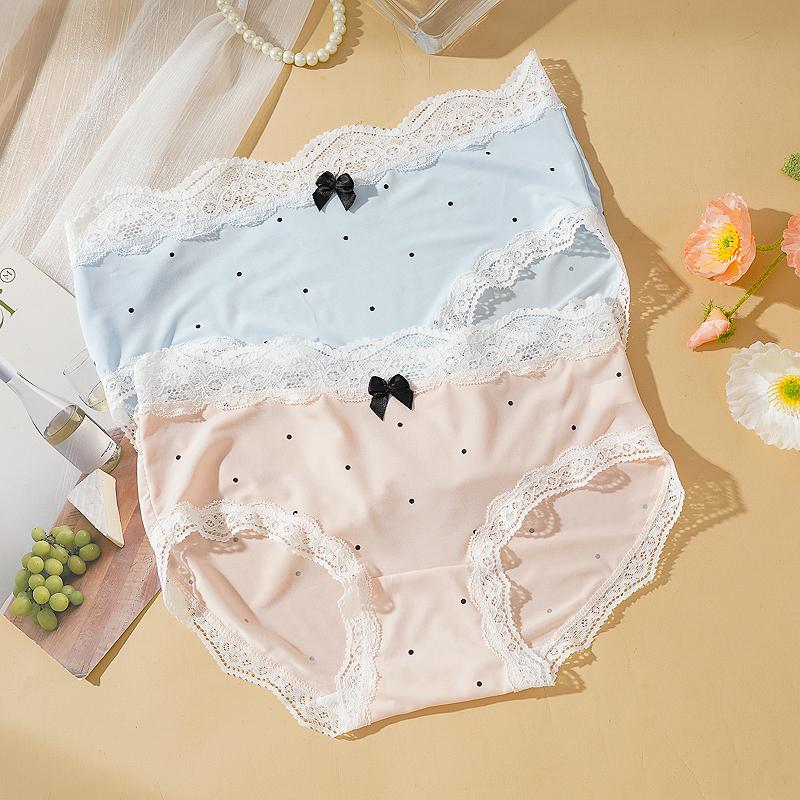 Women's Lace Panties M-XL Thin Sexy Ice Silk Briefs Dots Breathable Underwear Female Slimming Pants