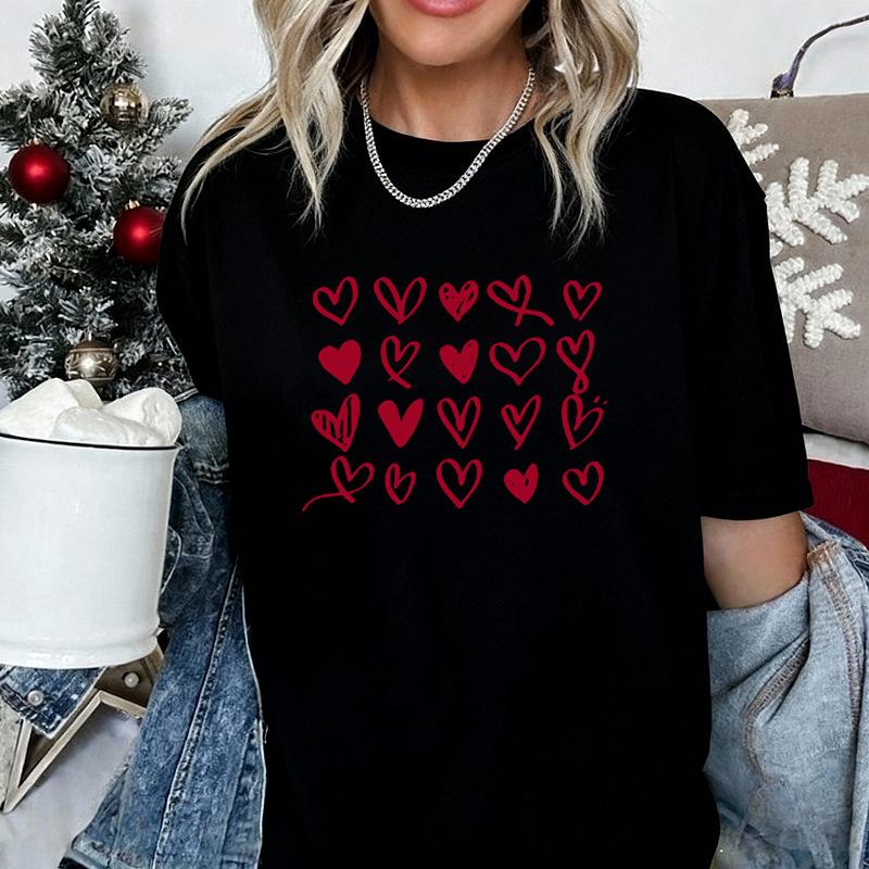 Maycaur Fashion Unisex T Shirt Love Heart Printed T Shirt Casual Red Tops 90s Valentines Shirt Female Harajuku Graphic Tshirt