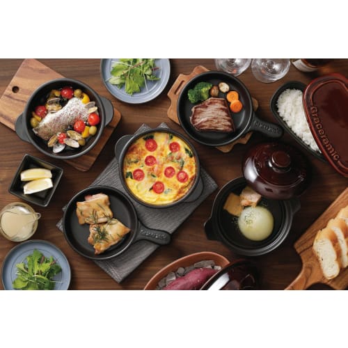 Kakusee Ceramic Skillet, 16cm x 3.5cm Deep, for Stewing, Microwave, Grilling, and Oven Use, Authentic Ceramic Plate, Grace Lamic, GC-08, Black