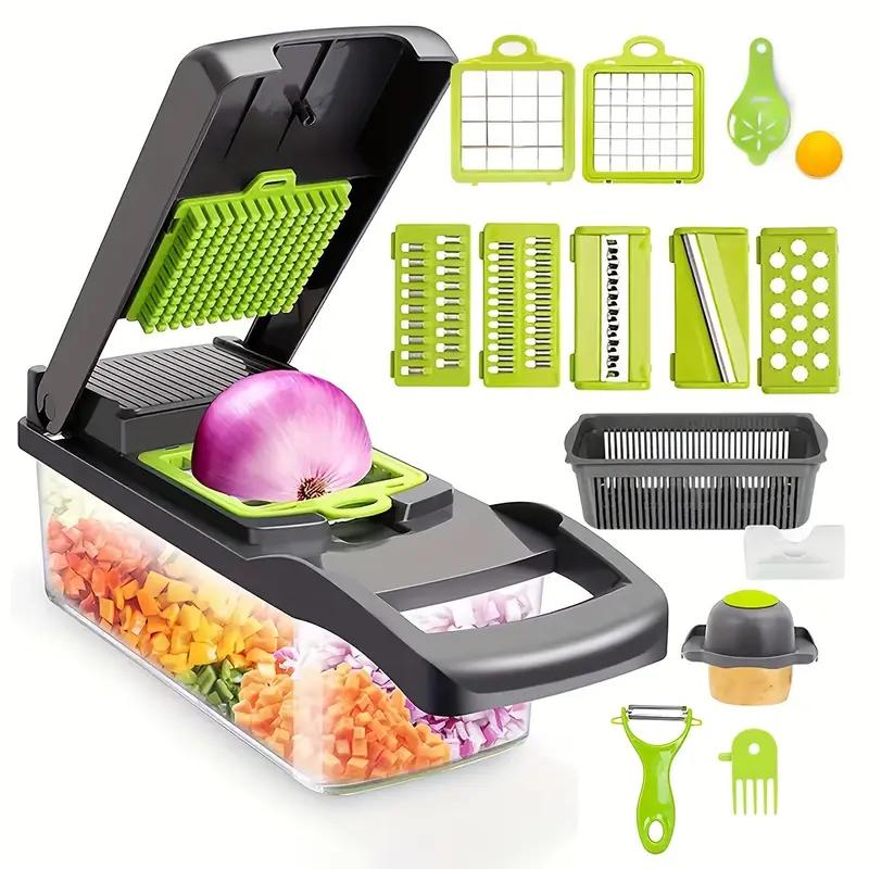 16-in-1 Multifunctional Vegetable Chopper Manual Food Slicer Dicer with Container Vegetable Cutter for Onion, Carrot, Garlic Kitchen Gadgets
