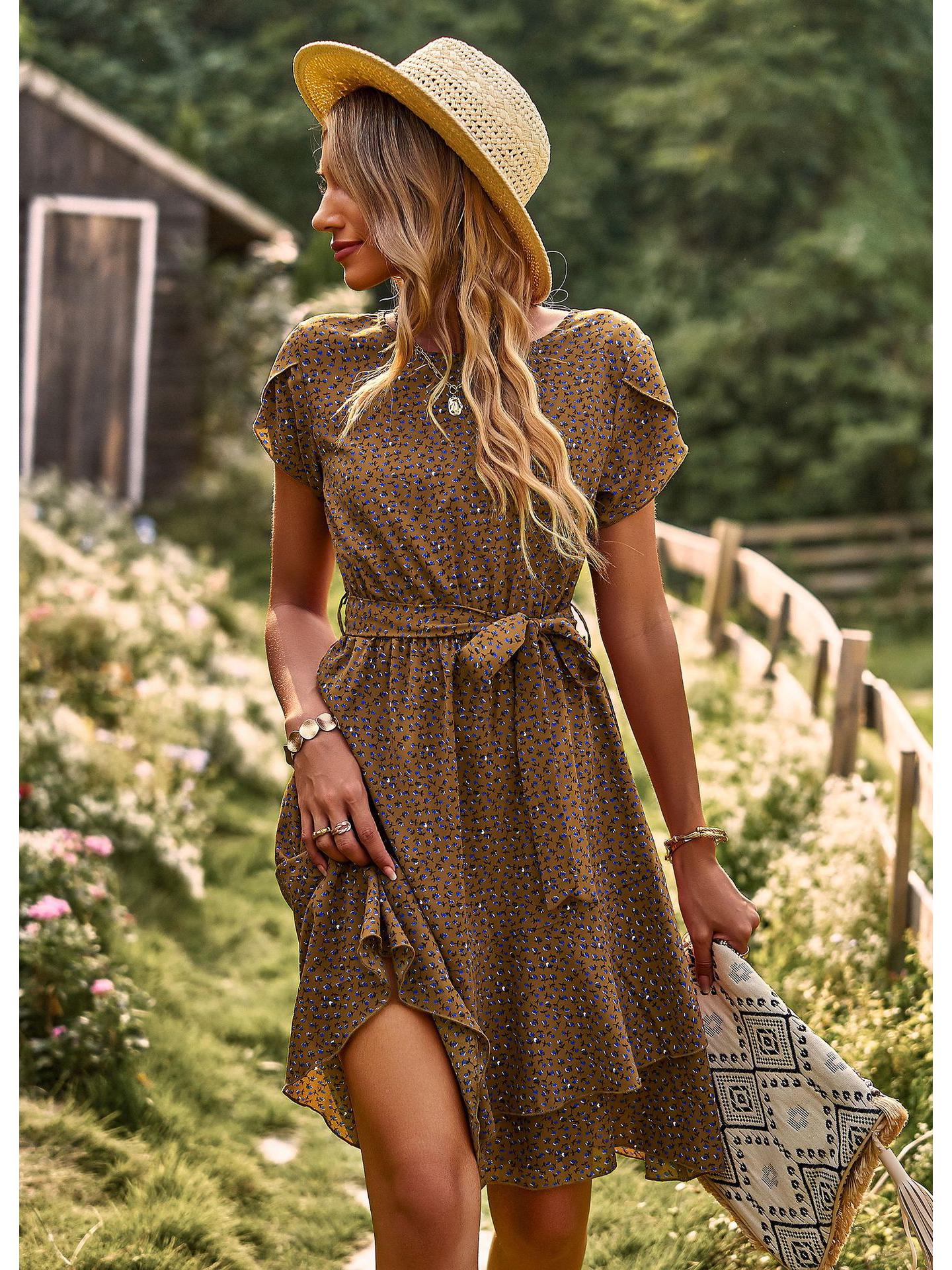 

Summer 2023 Tie-Waist Round Neck Casual Women s Dress XL