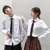 Spring Men Shirt with Tie And Chest Pocket Business School Style Young Men