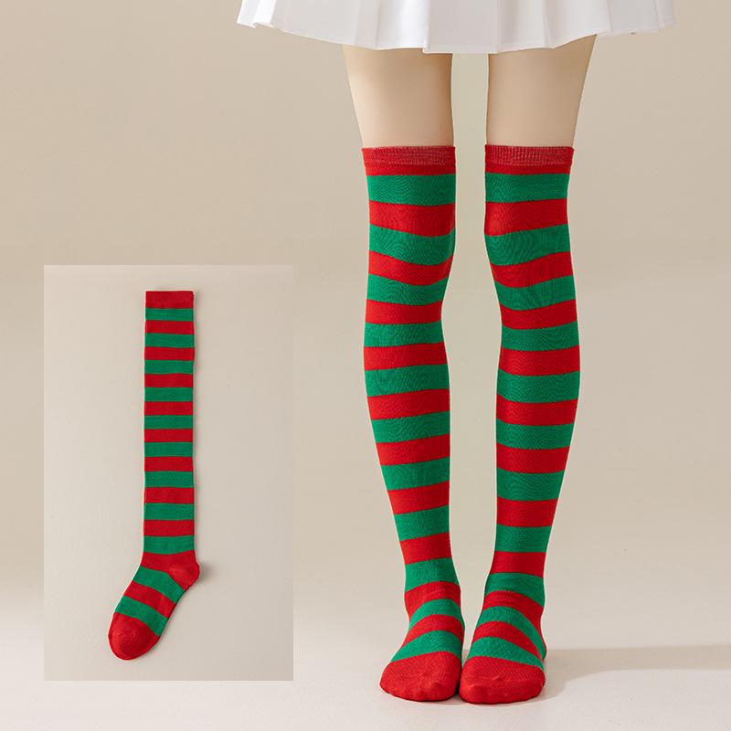 Damen Overknee Socken mit Kreuzstreifen für Halloween, Weihnachten, Karneval, Tanz und Japanische Festivals