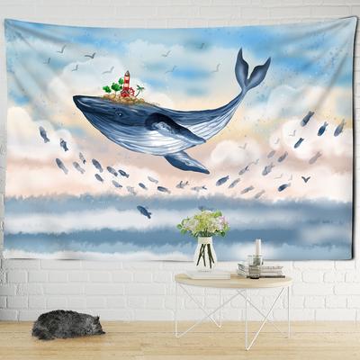 Whale Oil Painting Tapestry Wall Hanging Botany Cartoon Kawaii Fantasy Bohemian Children's Bedroom Background Decor