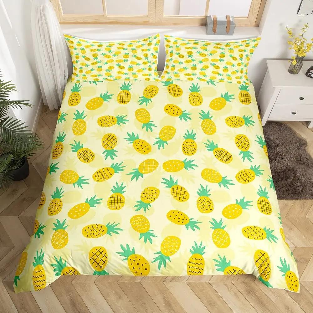 Pineapple Duvet Cover Set Fruit Pineapple Print Single Queen Bedding Set for Kids Adults Bedroom Luxury Decor King Duvet Covers