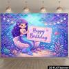2D Ocean Fairy Tale Birthday Party Banner Background Mermaid Sitting On a Shell Holding a Signboard As the Theme