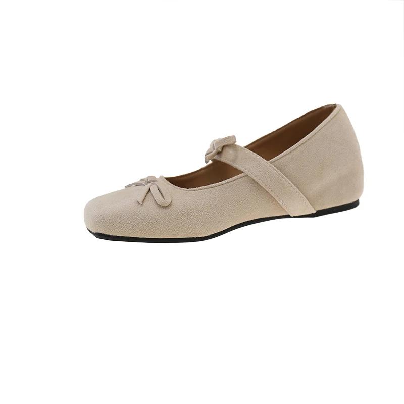 Damen Innenerhöhende Einzelne Schuhe Frühling Quadratische Zehenpartie Flacher Mund Schmetterlingsknoten Fuß Weiche Sohlen Rutschfeste Flache Schuhe