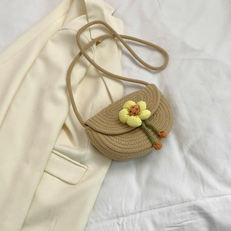 

Stylish Summer Colorful Cotton Woven Flower Mini Saddle Bag For Trendy Women