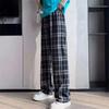 Spodnie damskie z wysokim stanem, elastyczne, proste, szerokie nogawki, w kratę, długie spodnie zimowe, pogrubione, aksamitne, ciepłe spodnie
