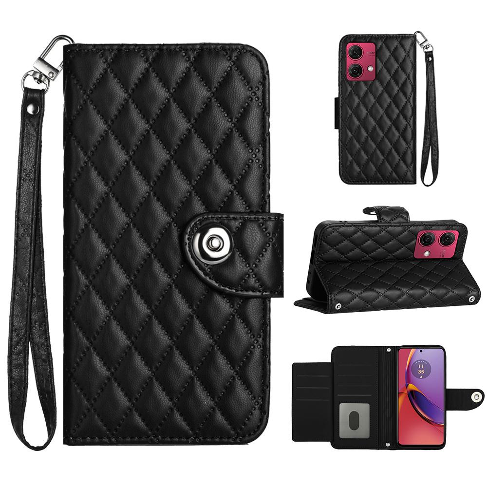 6-Color PU Leather Diamond Check-Patterned Wrist Strap Wallet Phone Case for Motorola Moto E13,E20,E30,E40,Moto G,Moto G Play,G04,G05,G13,G23,G53...