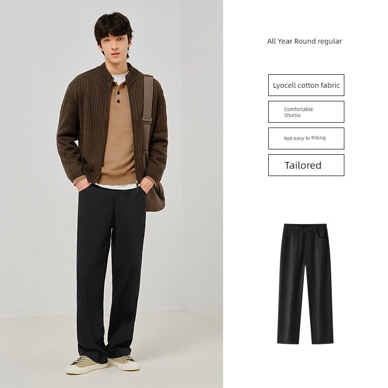 

Мешковатые прямые брюки Senma Мужские 2025 Лето Новое поступление Американские модные брюки Мужские повседневные брюки-парка Легкие Black [A-All Year Round regular]] 165/70A/S