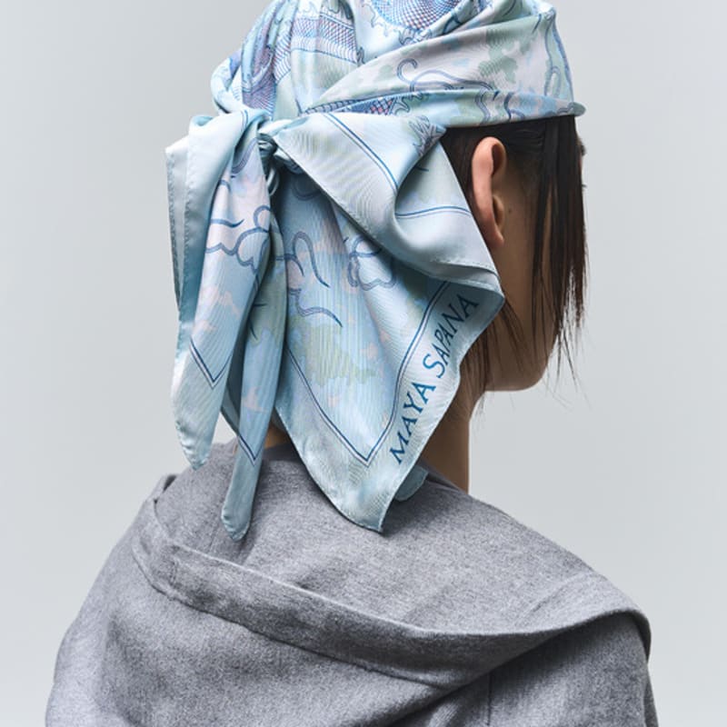 MAYA SAPANA Dragons In the Cloud Silk Square Scarf (French Blue)