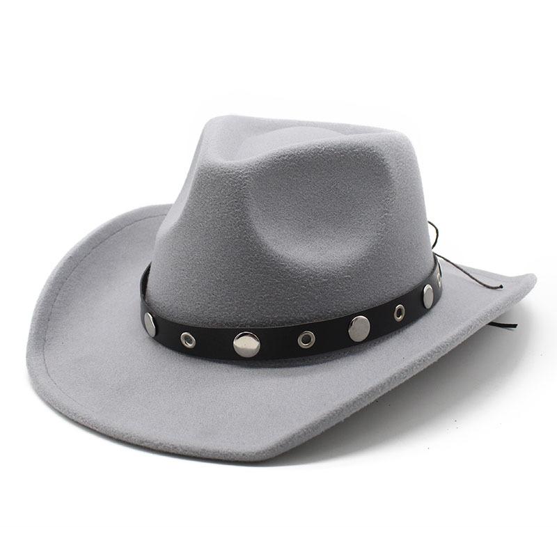 Western Cowboy Hat Off-White Men'S Ladies Outdoor Travel Hat Riding Hat Wool Top Hat Sunscreen Cowoy Hat