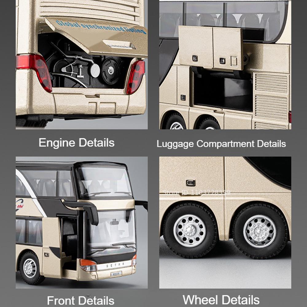 1:30 Business Bus Model Car Toys Alloy Diecast Long Distance Buses Pull Back Doors Opened Sound Light Ornament Cars Kids Gifts