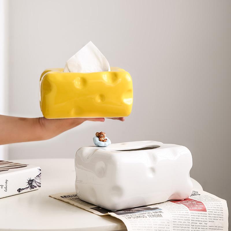 Modern Luxury Cheese Ceramic Tissue Box Decoration Home Living Room Tea Table Dining Table Advanced Paper Drawing Storage Box