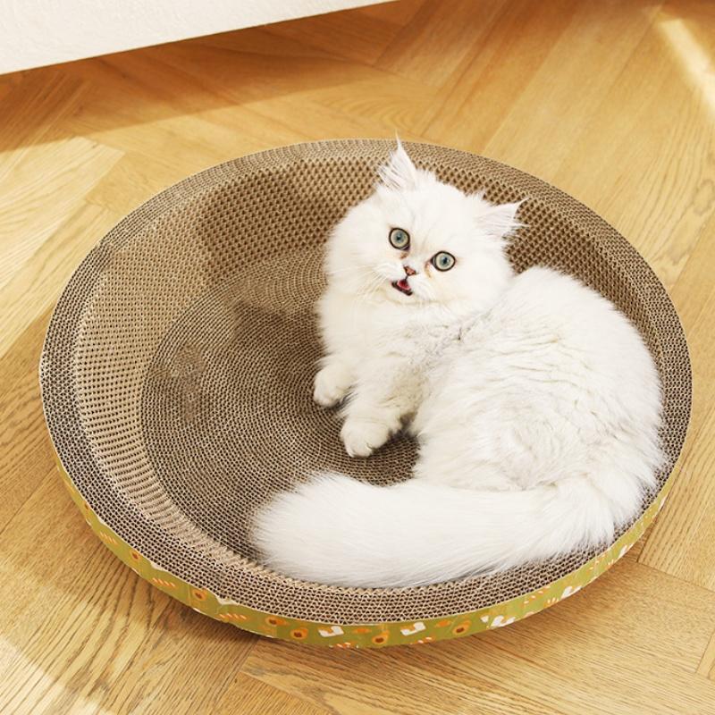Board Scratching Cat Round Shape Corrugated Fiberboard Wear Resistant Crumbs No
