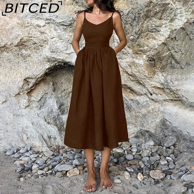 BITCED Women's Spring Dress: Elegant and Sensual Strappy Backless Halter Dress